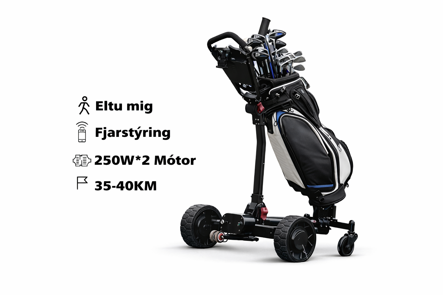 Mótorstýrð golfkerra með fjarstýringu og sjálfvirkri eftirfylgni