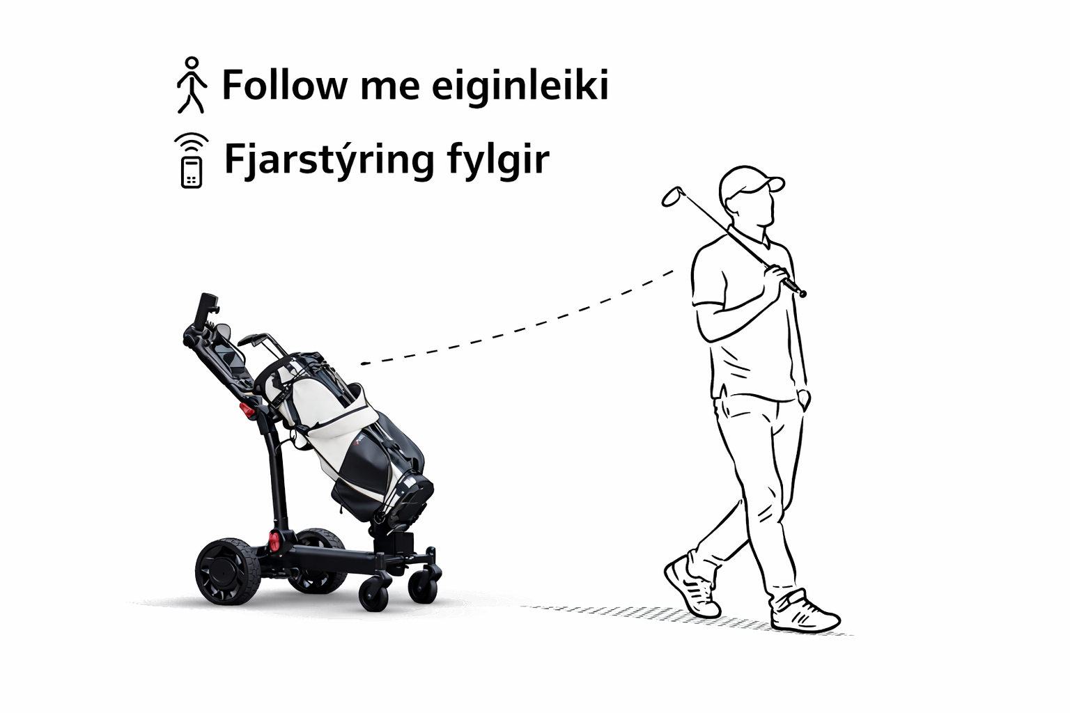 Mótorstýrð golfkerra með fjarstýringu og sjálfvirkri eftirfylgni