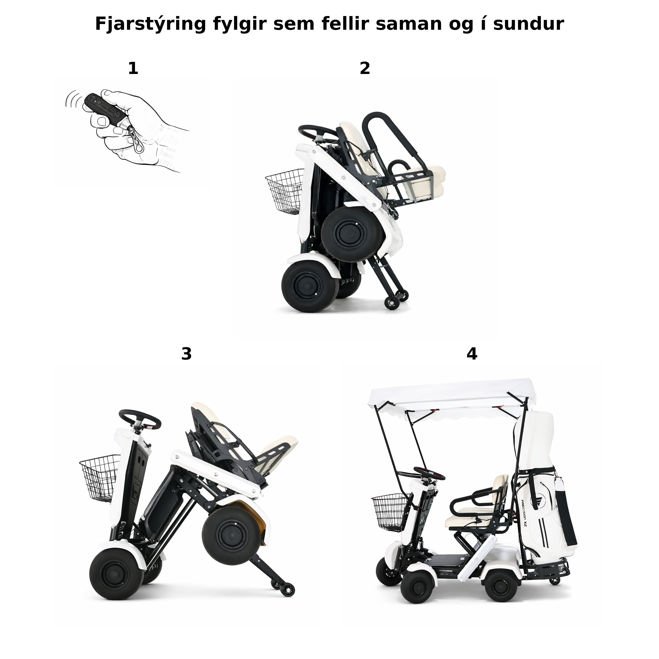 VÆNTANLEGT 2027 - Samanbrjótanlegur rafknúinn golfbíll – 2 sæta (aðeins 100kg)